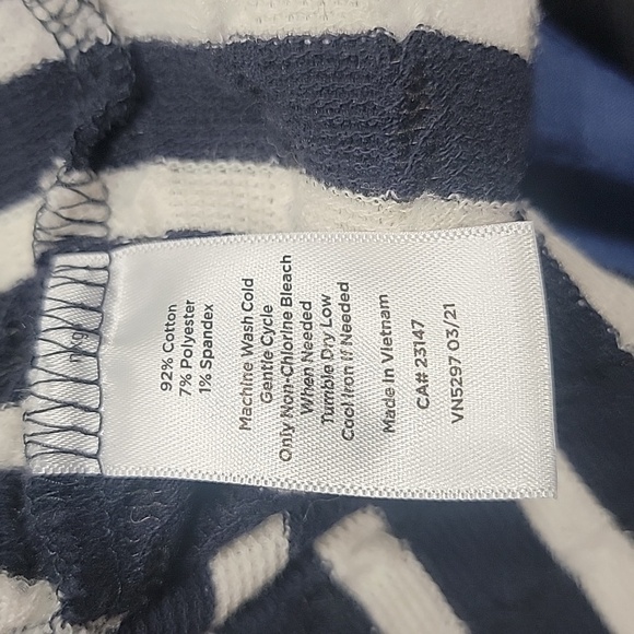 Talbots Size PM, Navy Blue And Ivory Striped, Mock Neck, Puff Sleeves, EUC - Picture 7 of 9